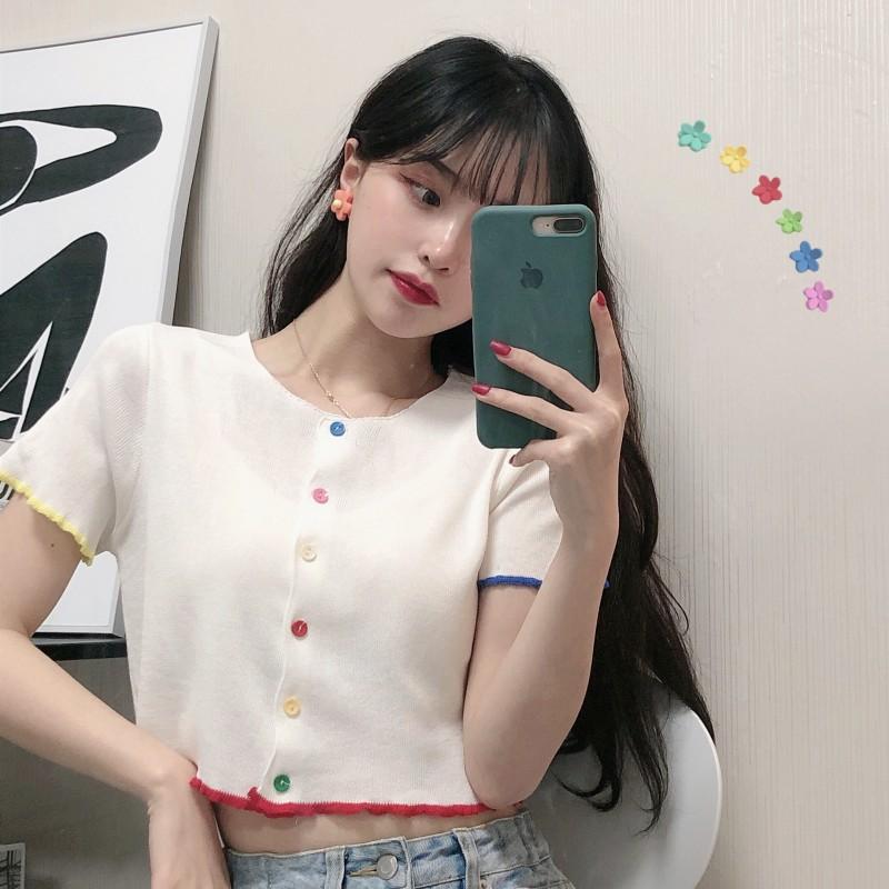 Áo Len Tăm nữ dáng croptop ngắn tay ulzzang Hàn Quốc C31 - Maoshop