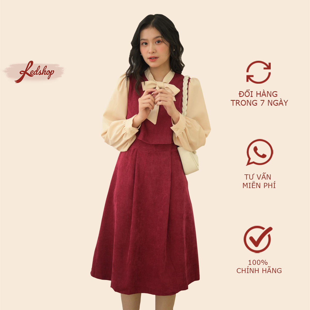Váy tiểu thư cổ thắt nơ phong cách Hàn Quốc Red Shop 29302