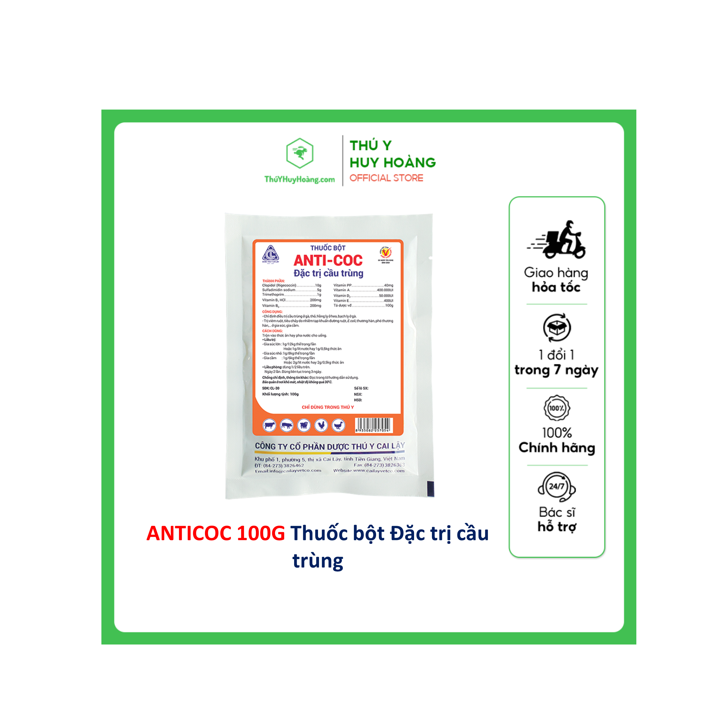 ANTICOC gói 100G Thuốc bột Đặc trị cầu trùng trên gà