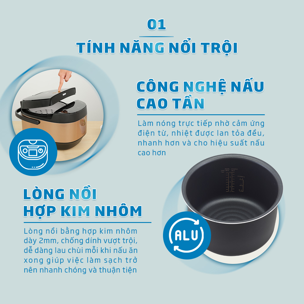 Nồi Cơm Điện Tử Cao Tần BEKO 1,8L Công Suât 1200W, Chống Dính Vượt Trội Với 9 Chương Trình Nấu - RCI80143B - Hàng Chính Hãng