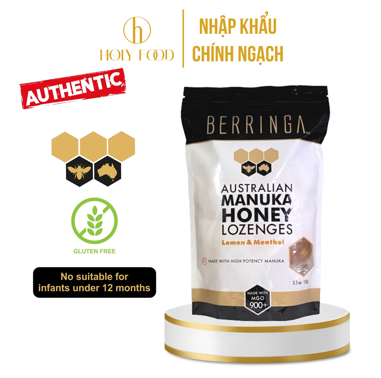 Kẹo ngậm mật ong Manuka MGO 900+ hỗ trợ giảm ho đau họng 150g