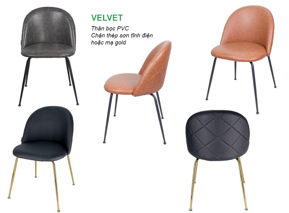 Ghế ăn Ghế trang điểm ghế cafe VELVET C-Pchân sắt sơn tĩnh điện đen thân bọc nệm da (simili ) cao cấp hàng nhập khẩu cao cấp