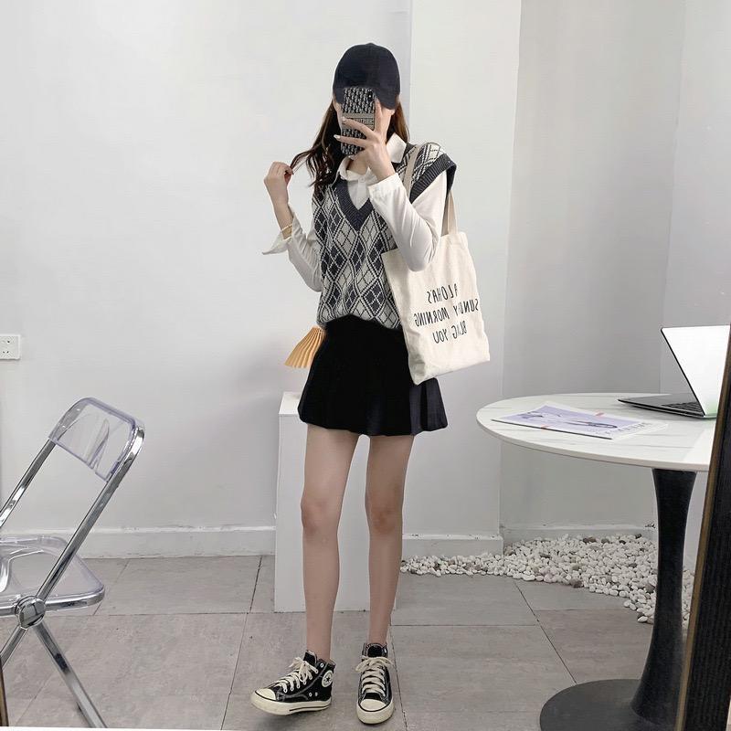 MS790 Áo gile len nữ cổ tim hoạ tiết trám Hàn quốc