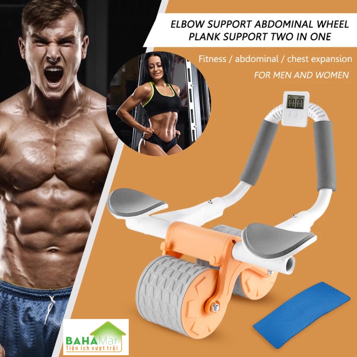CON LĂN TẬP THỂ DỤC 2 IN 1 TỰ ĐỘNG LĂN TẠO CƠ BỤNG PHẲNG VÀ HỖ TRỢ KHUỶU TAY "BAHAMAR" Hoàn hảo cho phòng tập thể dục tại nhà, đủ tiện lợi để đi du lịch
