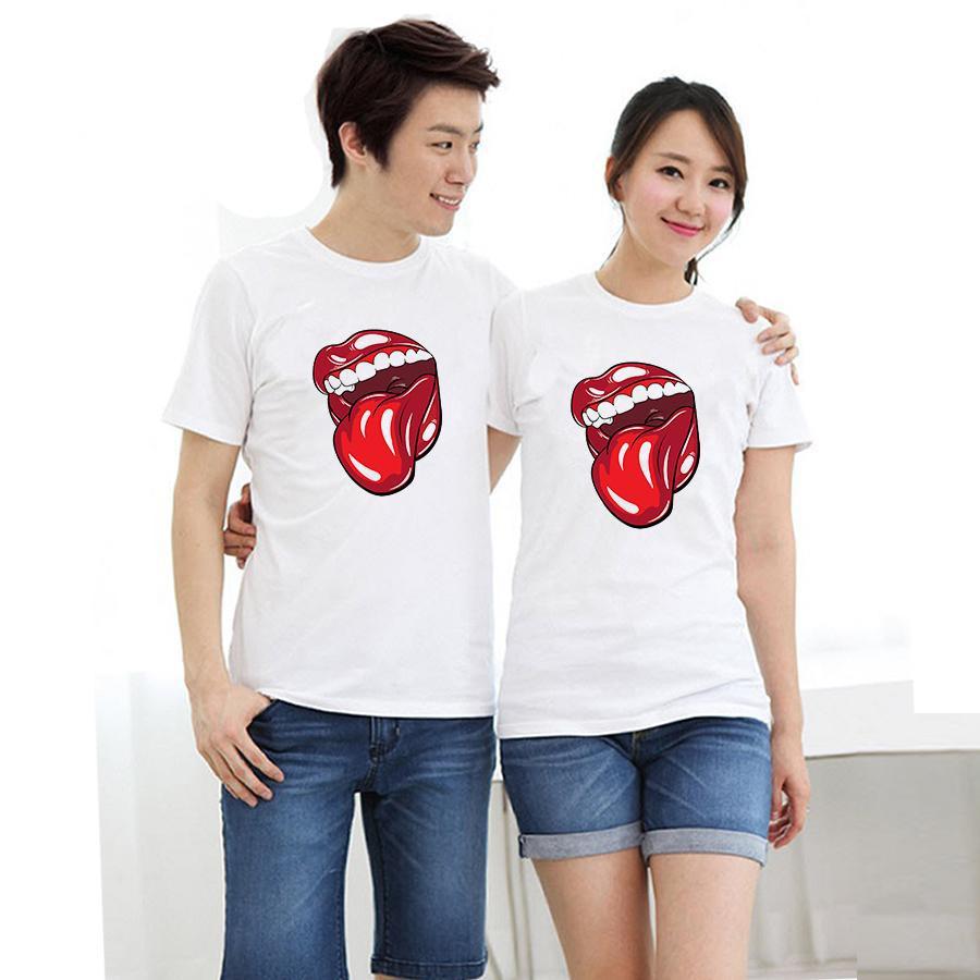 Áo thun cặp đôi in hình môi gợi cảm form rộng phong cách hàn quốc