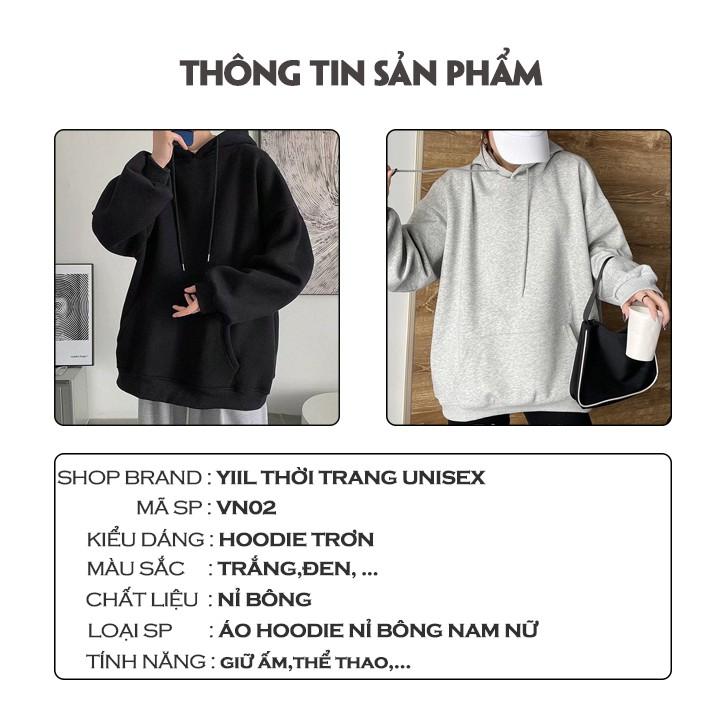 Áo hoodie đen trắng trơn nam nữ form rộng hàn quốc unisex dài tay basic Áo hoodie nỉ bông đen trắng YiiL HD07