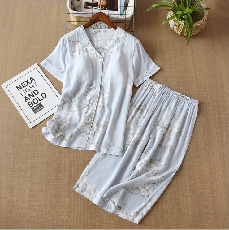 Bộ Đồ Pijama Nữ Mặc Nhà Ngắn Tay Azuno ABN2606 Chất Liệu Cotton Lụa Có Lót Ngực Tiện Lợi Cho Mùa Hè