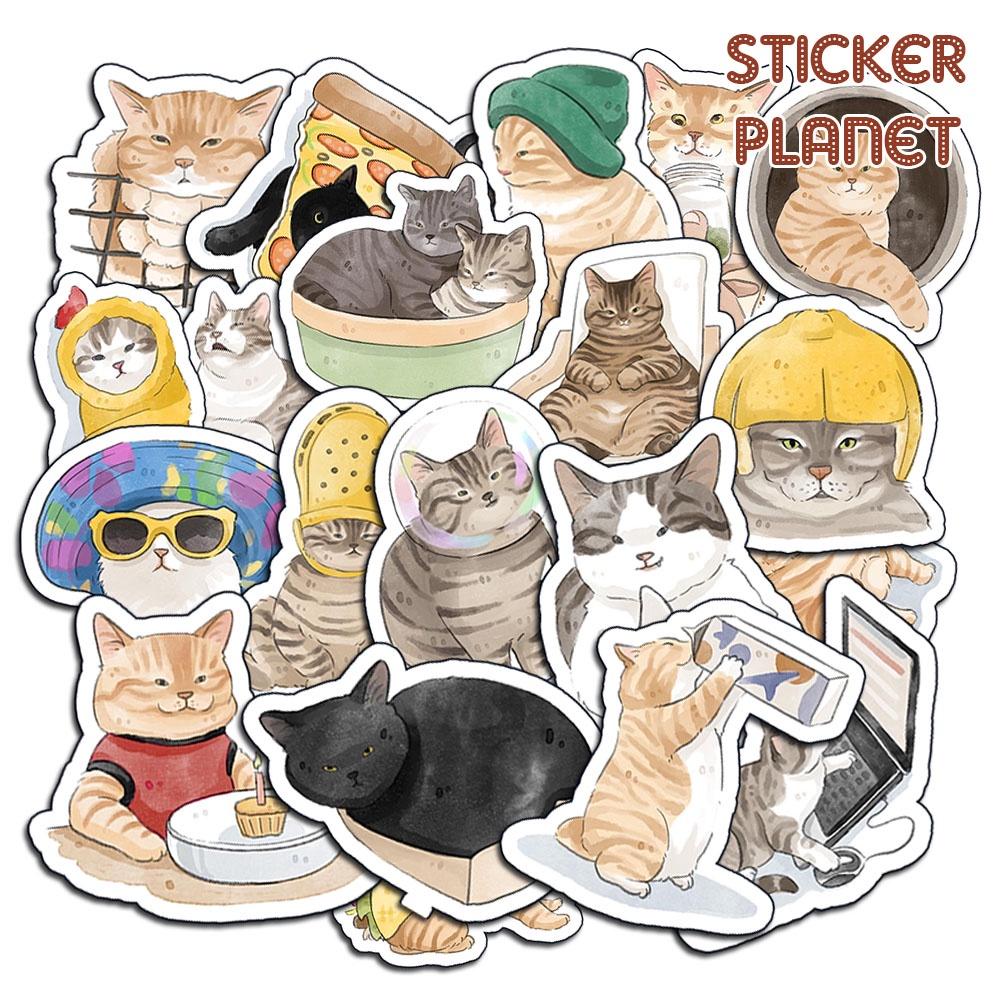 Sticker hình dán mèo meme hài hước vui nhộn dễ thương boss và sen pastel trang trí mũ bảo hiểm Laptop journal sổ tay