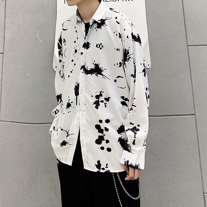 Áo Sơ Mi Tay Dài Họa Tiết In Thời Trang Phong Cách Cho Nam