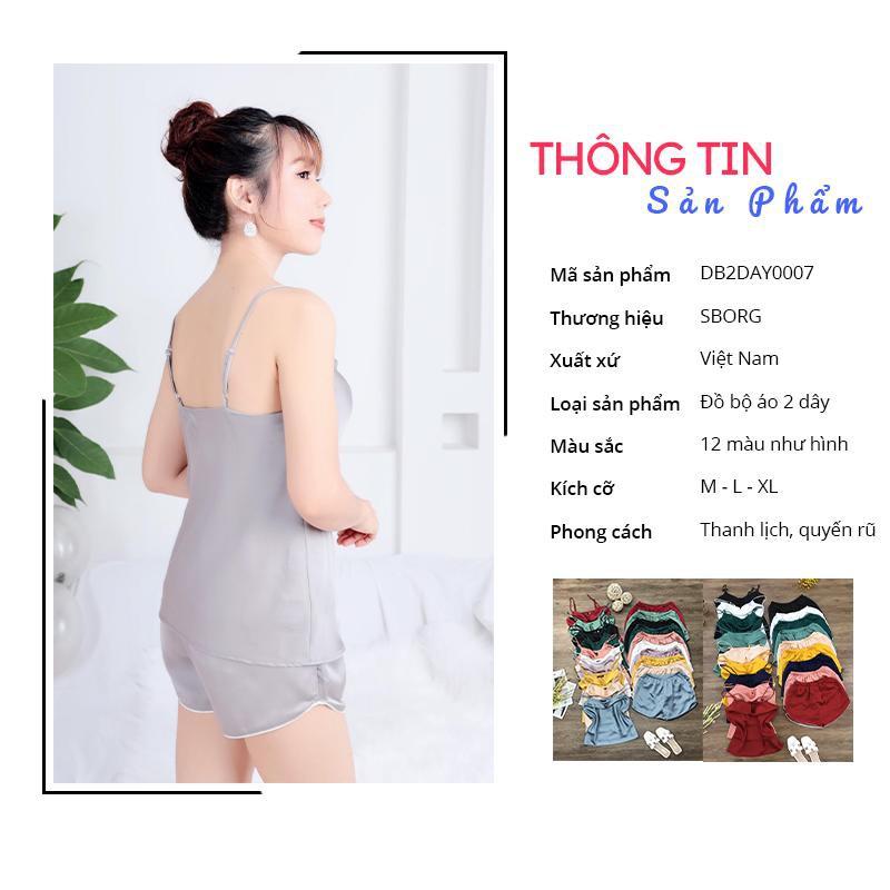 Đồ bộ lụa satin loại 1 SBORG 2 dây cổ đổ