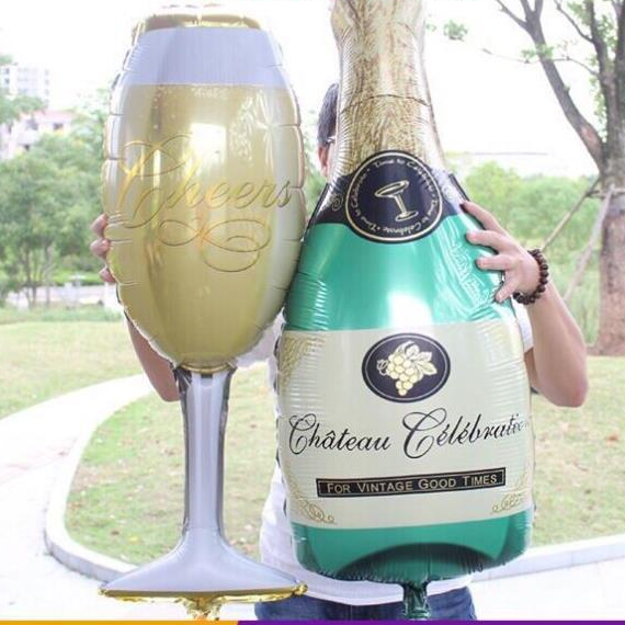 Bong Bóng Tráng Nhôm Hình Ly Và Chai Champagne