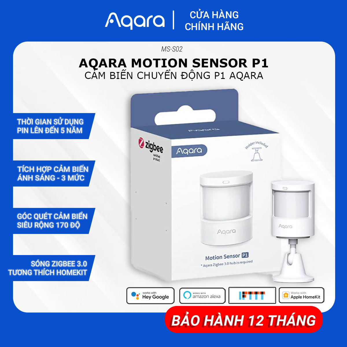 Cảm Biến Chuyển Động AQARA P1 MOTION SENSOR MS-S02 - Góc Quét 170 Độ Tương thích App HomeKit Sóng Zigbee Thông Minh Hàng Chính Hãng BH 12 Tháng