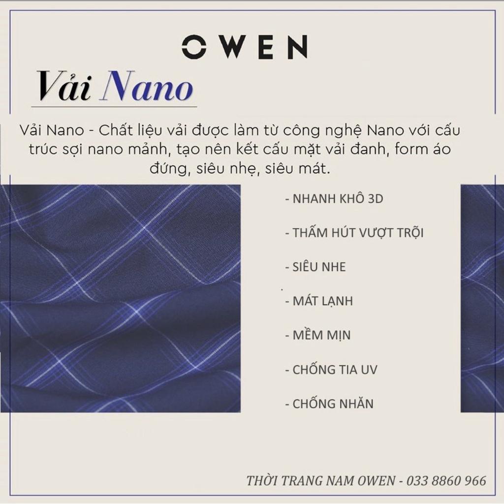 OWEN - Áo sơ mi ngắn tay Owen vạt ngang chất Nano chống nhăn màu xanh nhạt