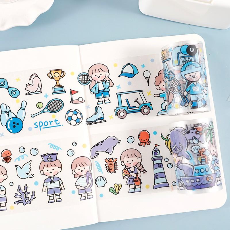 Washi tape chiết lẻ chu kỳ từ cuộn sticker cute rộng 6cm dán sổ mũ bảo hiểm trang trí sổ tay dạng trong chống nước ST10