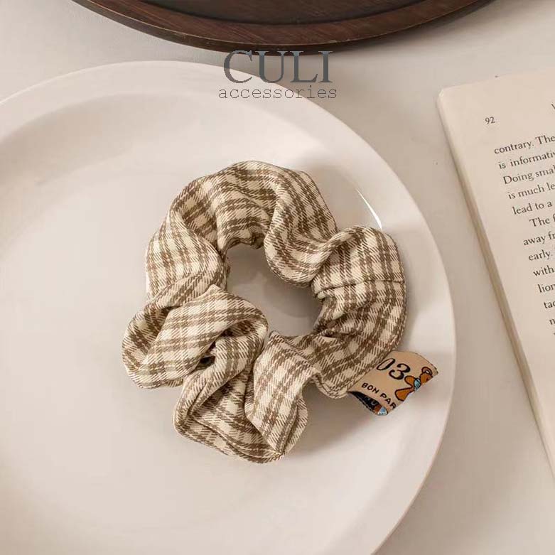 Dây cột tóc, cột tóc vải Scrunchies kẻ caro phong cách Vintage - Culi accessories