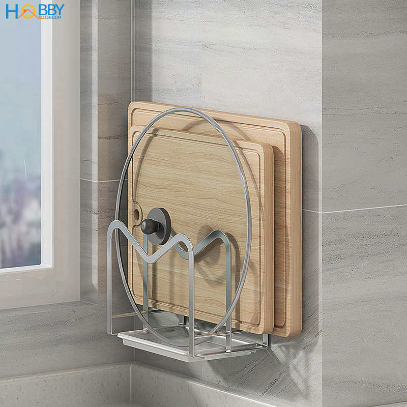 Kệ để thớt nắp vung 2 ngăn dán tường inox 304 Hobby Home Decor TT08