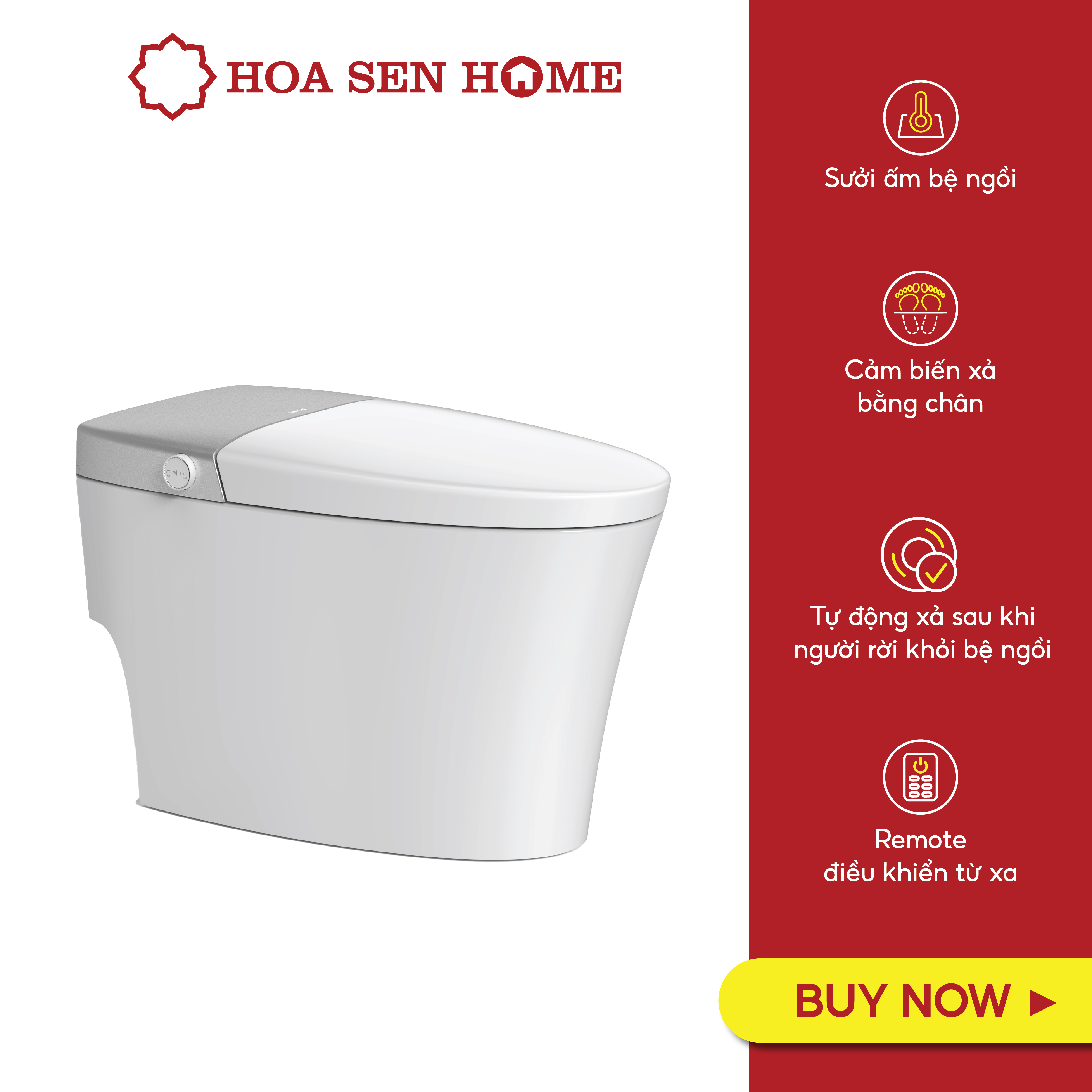 Bồn cầu thông minh TUSLO E001 Luxury lớp phủ men cao cấp, thiết kế bo tròn góc cạnh, công nghệ cảm biến hiện đại - Hoa Sen Home - Hàng chính hãng