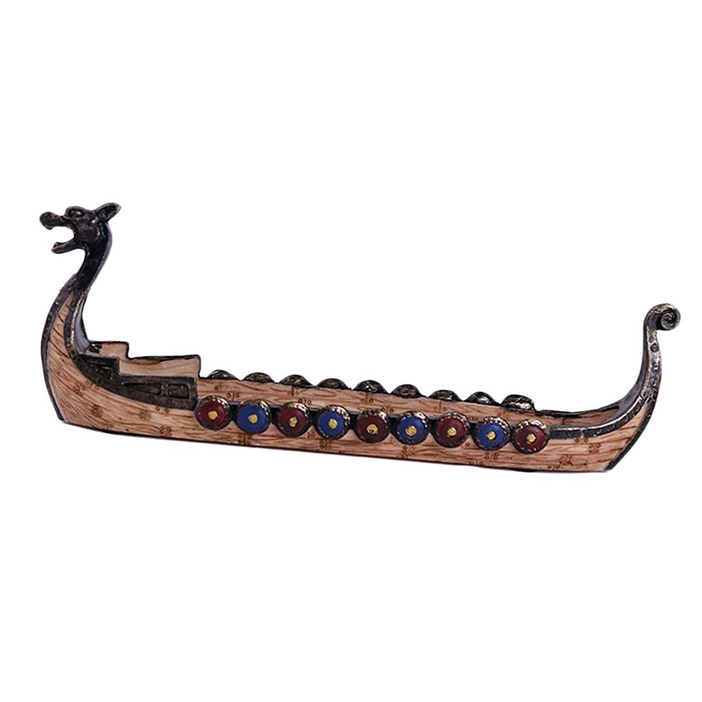 2xDragon on Viking Boat Ornament Incense Censer Resin Incense Stick Holder