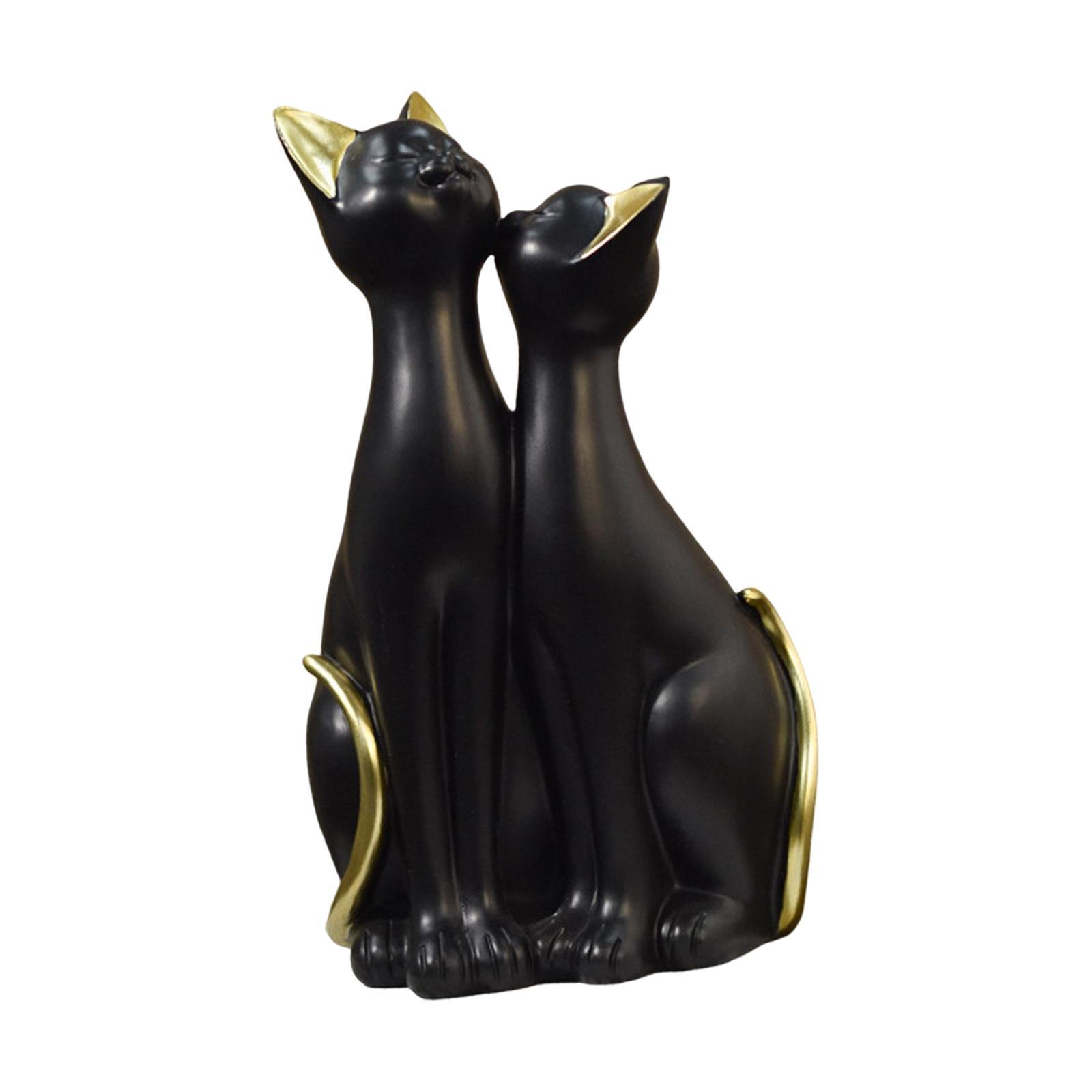 Couple Cat Statues Animals Sculpture Desktop Kitty Figures Resin Figurines