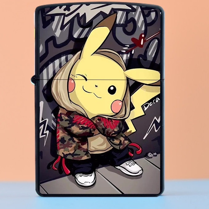 Bật Lửa zipo Anime nhật Pokemon Pikachu trang phục Hihop Sơn Tĩnh Điện Hột Quẹt Xăng Đá 1627 Anime2 9