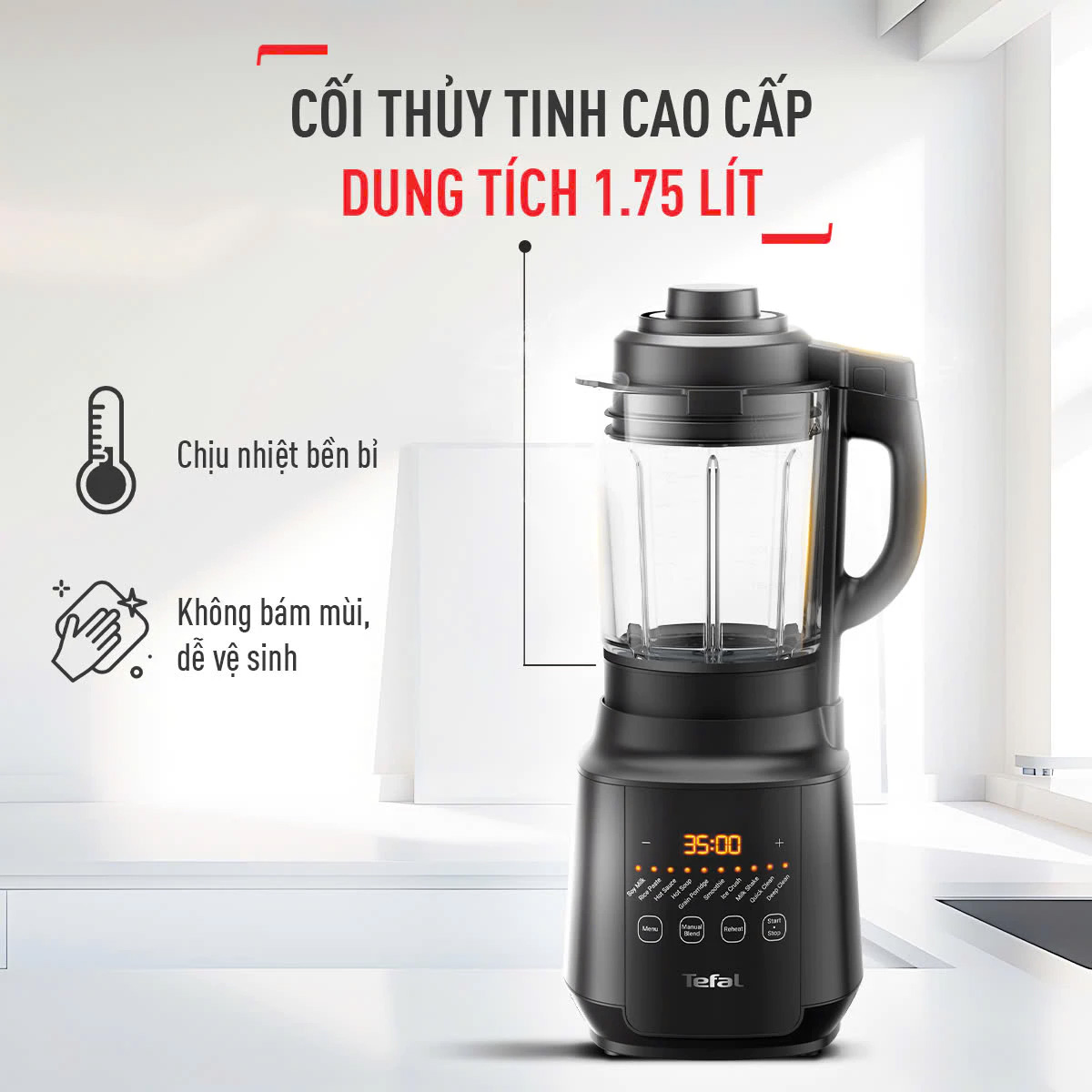 Máy Làm Sữa Hạt, Sinh Tố Tefal BL511868 - 1000W - 1750ml - Hàng Chính Hãng