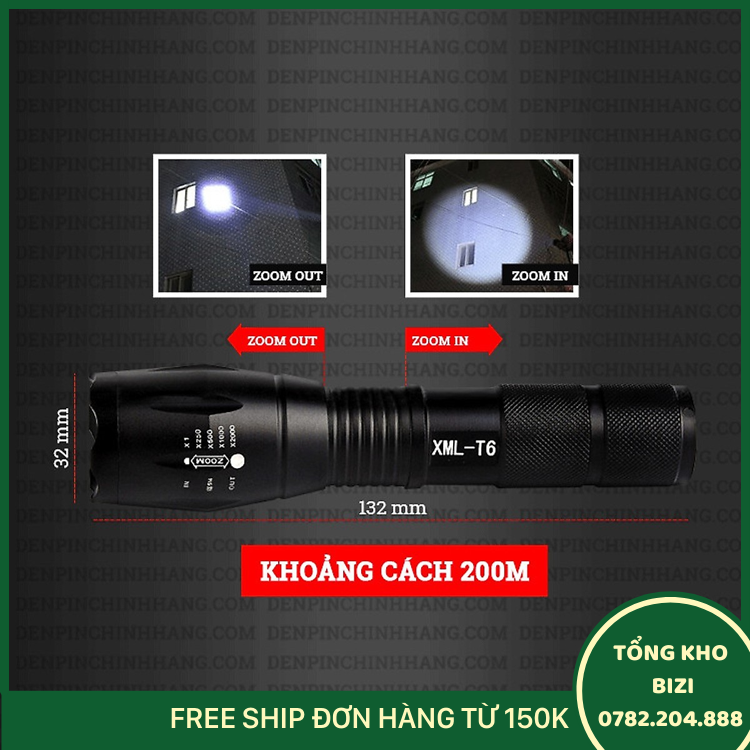 Đèn Pin Siêu Sáng Xml-T6 - Kèm Pin Aaa - Free Ship Toàn Quốc