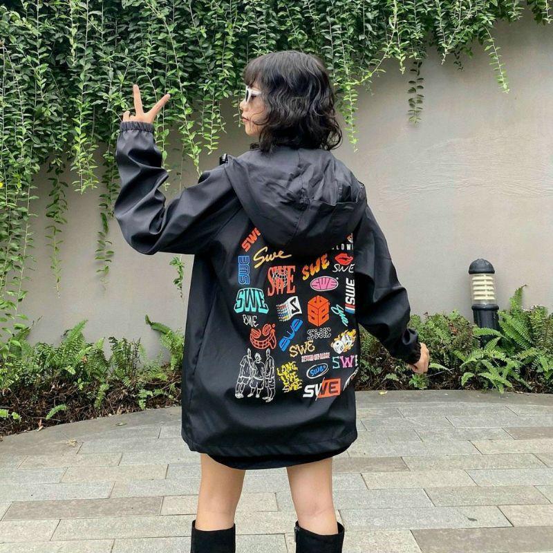 Áo Khoác Dù SWE LOGOS Ulzzang Nam Nữ Unisex Form Rộng Jacket, khoác dù unisex ulzzang street style chống nắng