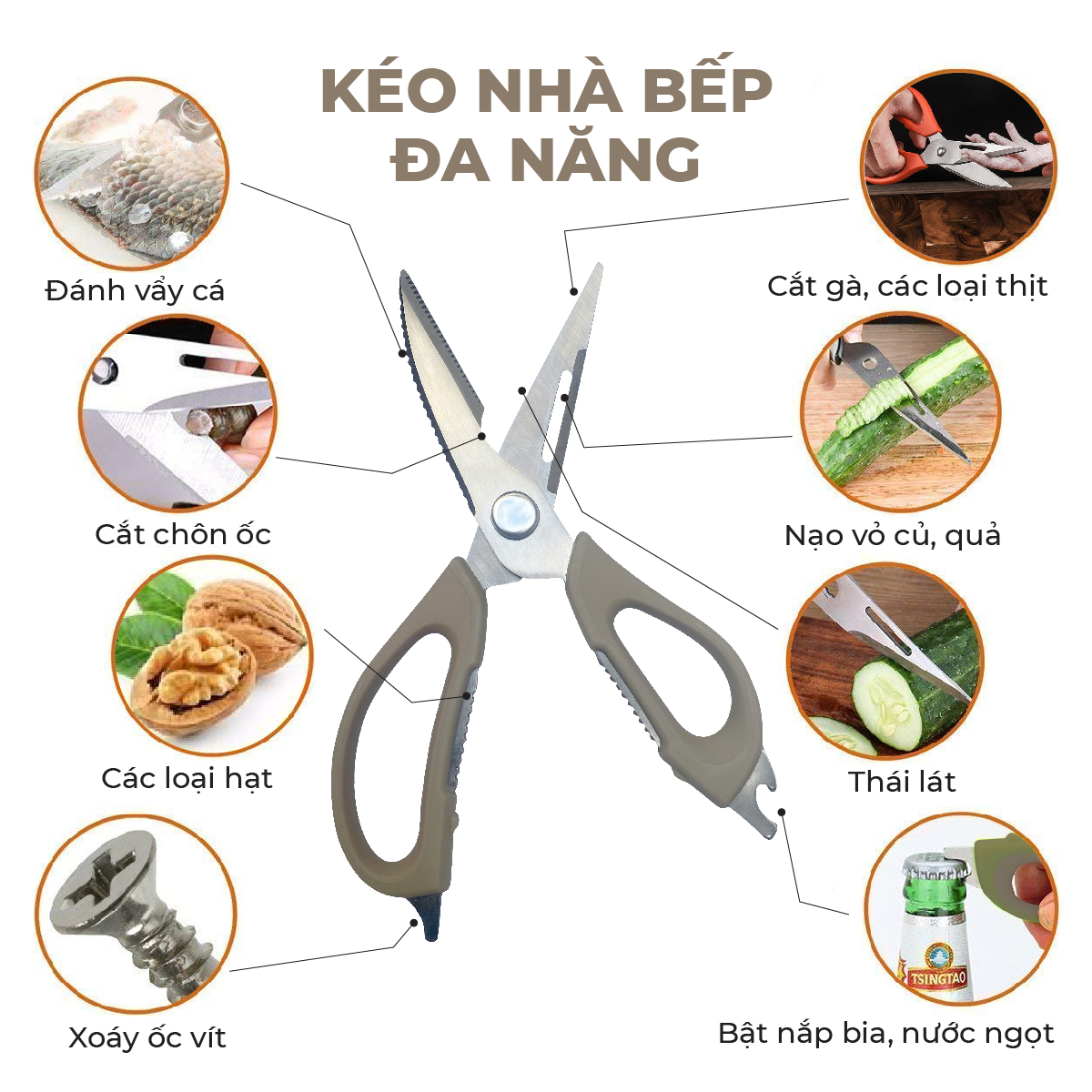 Kéo nhà bếp đa năng Lebenlang LBL1958 inox 304 kèm bao đựng nam châm tiện lợi - hàng chính hãng