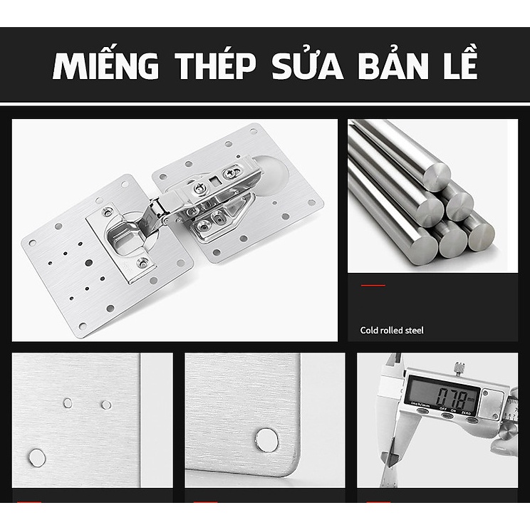 Tấm thép vuông sửa bản lề cửa gỗ, tấm cố định cửa tủ có lỗ tạo tác, kèm vít, dễ thao tác, sử dụng đơn giản, hiệu quả cao