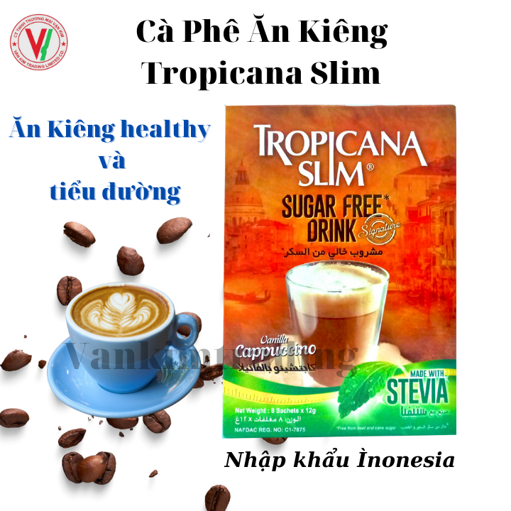 Combo 6 Hộp Cà Phê Ăn Kiêng Tropicana Slim Sugar Free Vanilla Cappucino (8 x 12g)