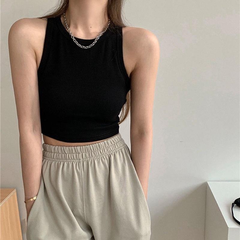 Áo 3 Lỗ Croptop Tank Top Nữ Màu Đen Trắng Be Không Tay Sát Nách Cổ Tròn Chất Cotton Siêu Co Dãn Thấm Mồ Hôi Loại 1 QC