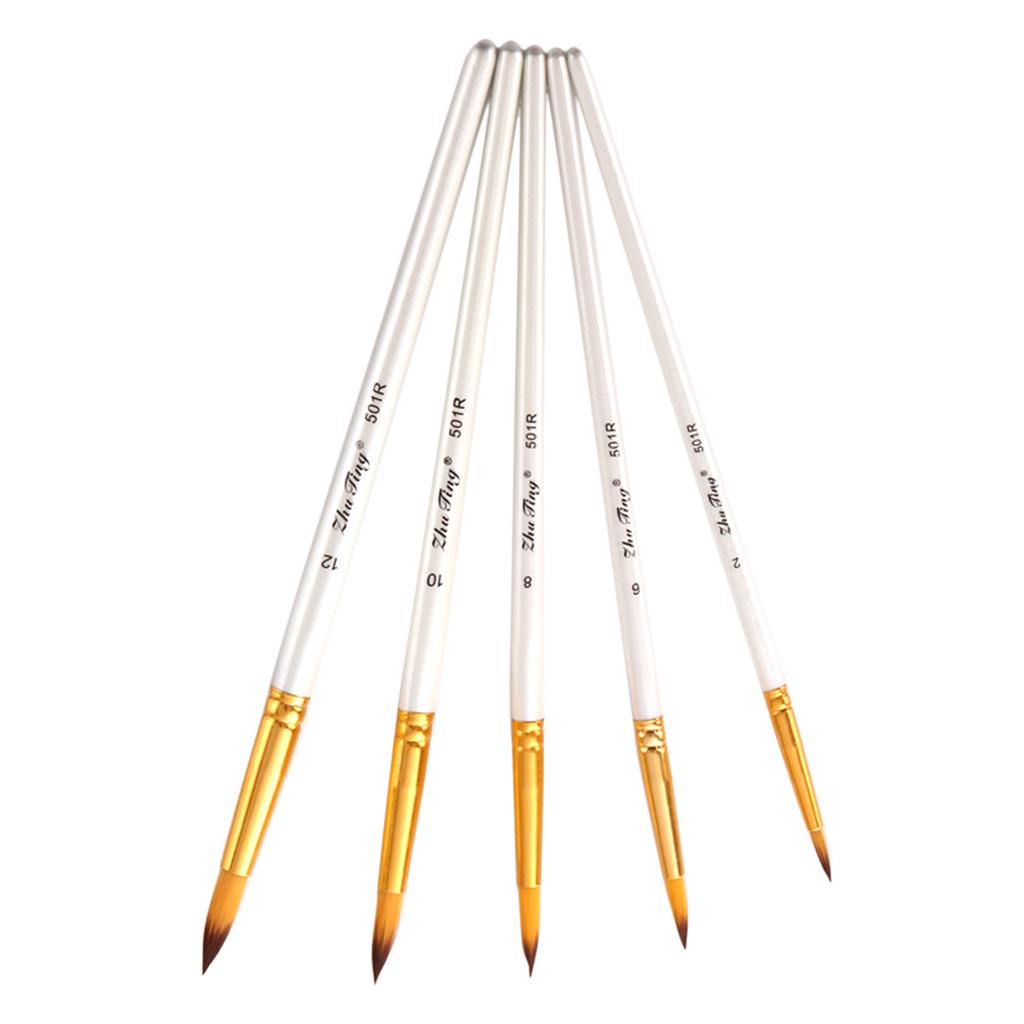 5 Gói Sơn Bộ Bàn Chải Tròn Điểm Đầu Lông Nylon Nghệ Sĩ Cung Cấp Nước Màu Sơn Dầu