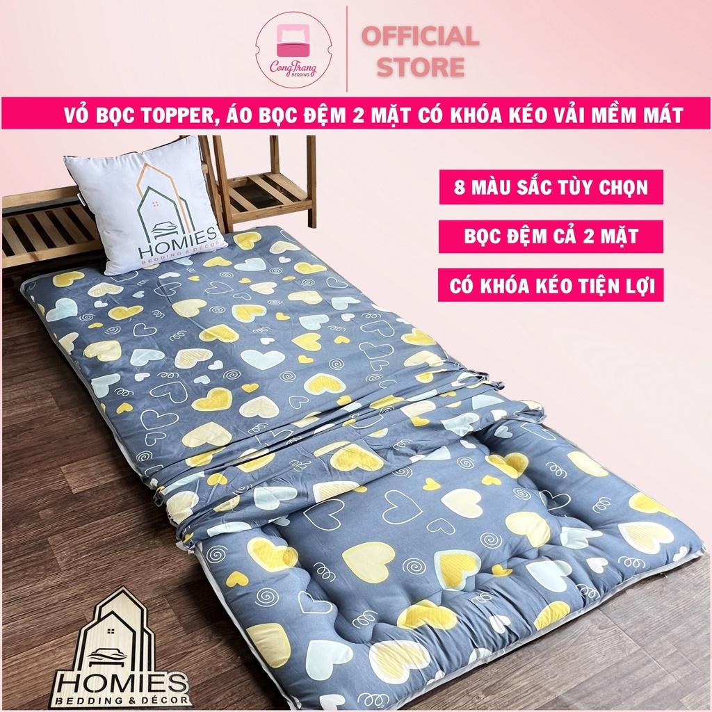 Vỏ Bọc Đệm, Tấm Áo Bọc Nệm Topper Hai Mặt Có Khoá Kéo Vải Cotton, Đũi Mềm Mại Đủ Kích Thước