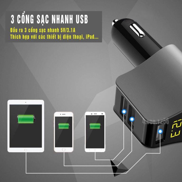 Tẩu Sạc ô tô, xe hơi Hyundai - Có Đèn Led Báo Điện Áp Ắc Quy - Đầu ra 3 cổng USB, 1 cổng tẩu tròn - sạc nhanh