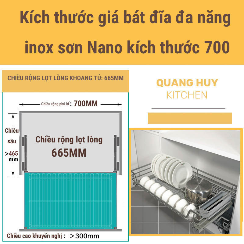 Giá bát đĩa tủ dưới inox sơn Nano bảo hành 10 năm không han gỉ thương hiệu Grob