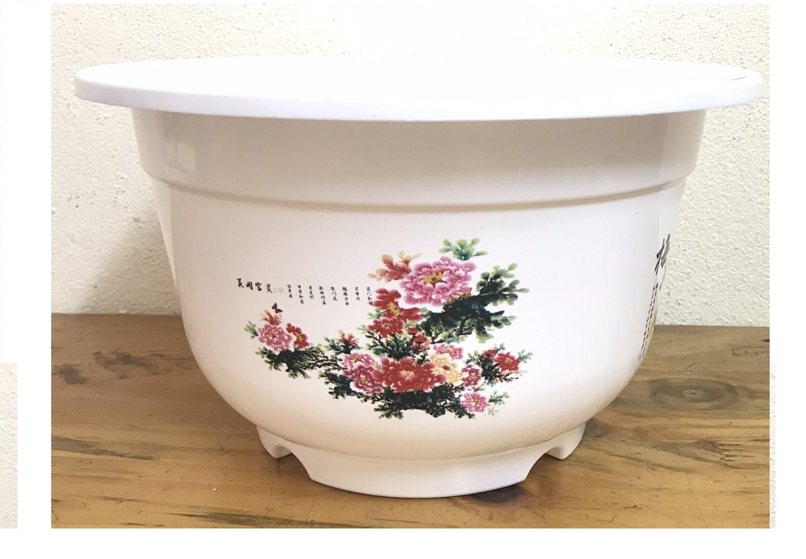 Combo 3 Giỏ Sắt Treo Chậu Hoa Ban Công Hình Tròn - Màu Cà Phê + 3 Chậu Nhựa BỐN MÙA Hình Tròn Màu Trắng Kích Thước A250x170