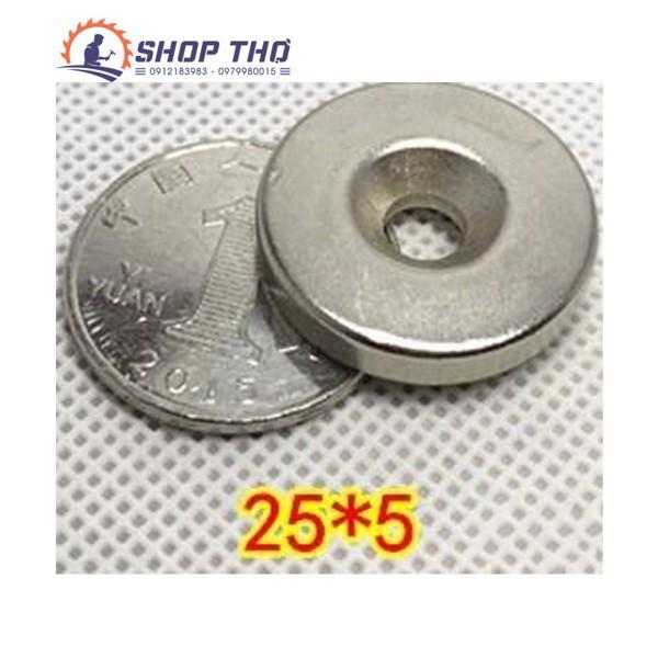 Nam châm trắng tròn có lỗ 25x5mm set 3 cái