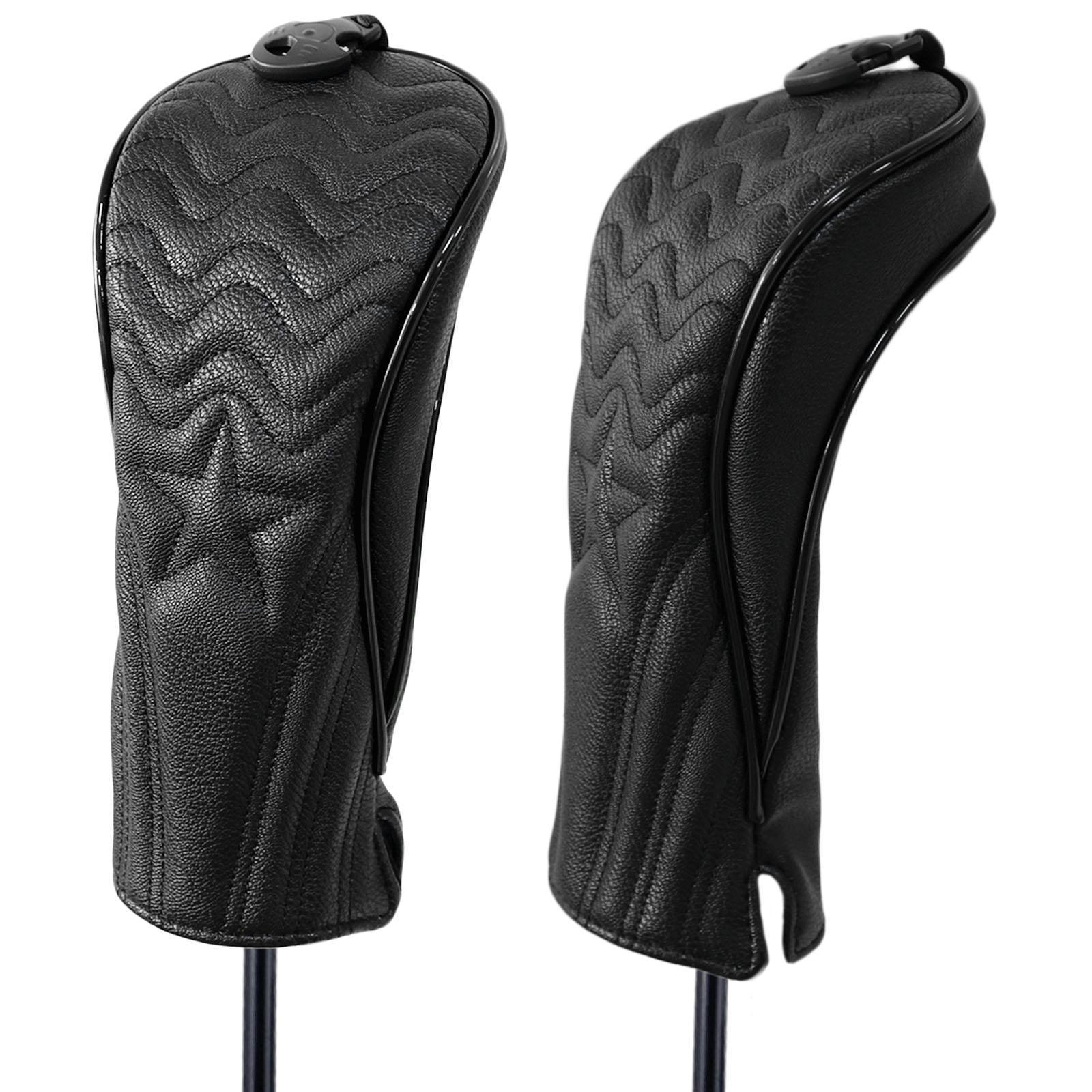 2x PU Star Embroidery Golf Headcover Fairway Wood Driver Club Headcover Guard Sleeve Guard Long Neck Golf Club Protect Accessories