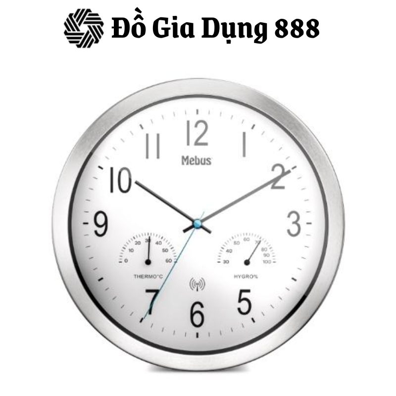 Đồng Hồ Treo Tường Mebus, Đường Kính 30cm, Đồng Hồ Xem Giờ, Báo Nhiệt Độ V à Độ Ẩm, Nhập Đức
