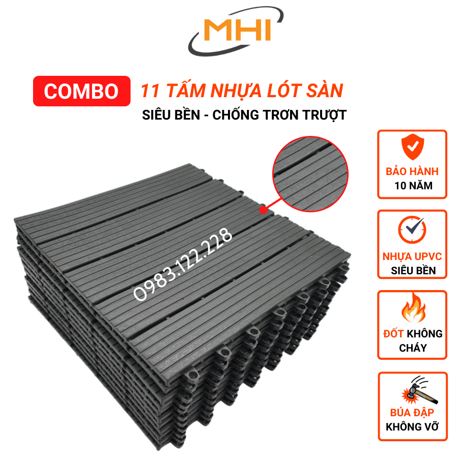 Thảm lát sàn uPVC cao cấp MHI-ECO, Tấm nhựa trải sàn trang trí ban công / sân vườn / sân thượng; lót sàn chống trơn trượt nhà tắm / bể bơi - Hàng Việt Nam chất lượng cao