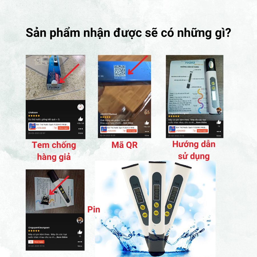 Bút thử nước sạch FUSAKA - Bút thử nước Nhật Bản, Máy kiểm tra chất lượng nước, tặng diêm vô hạn