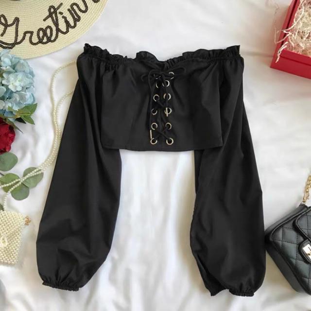 Áo trễ vai đan dây phong cách Ulzzang Hàn Quốc