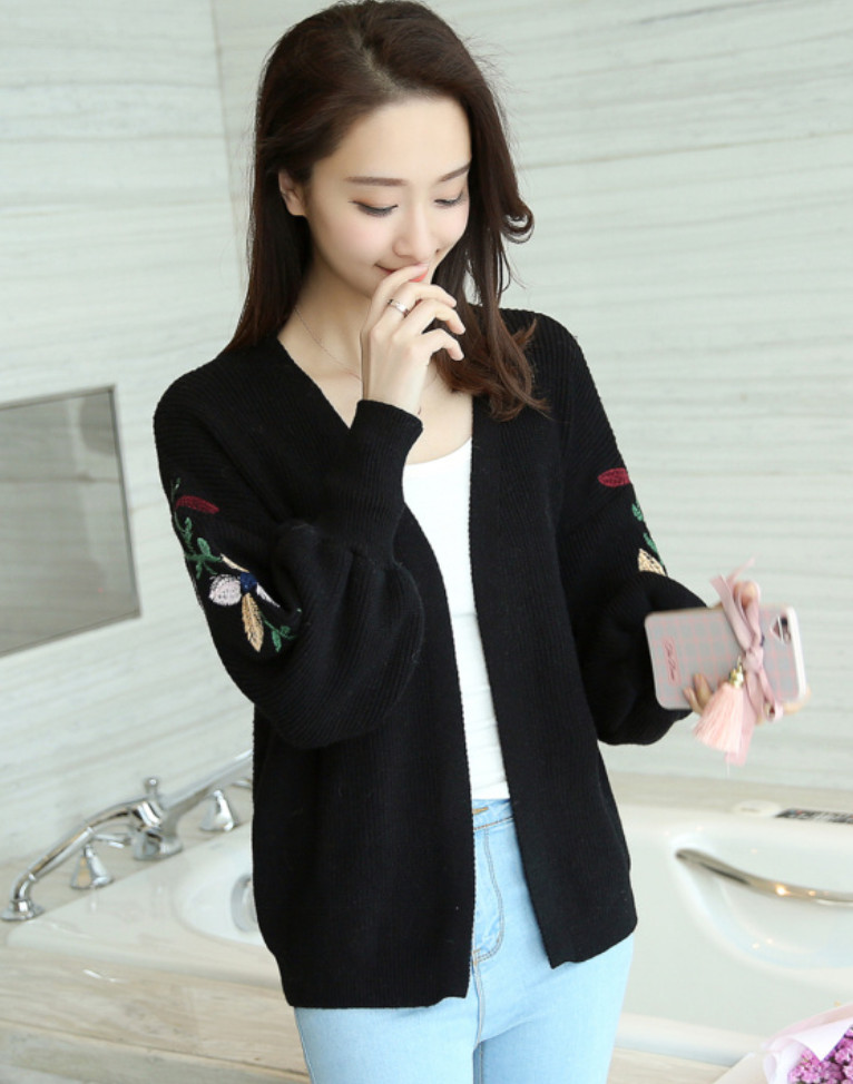 Áo Len Nữ Thu Đông Kiểu Khoác Nhẹ Cardigan Thêu Hoa Mẫu Tay Bồng ALN022 MayHomes