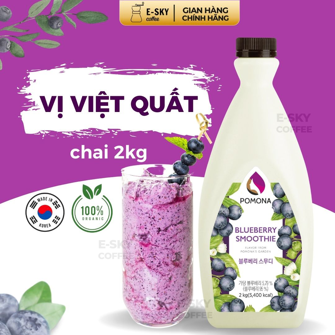 Mứt Việt Quất Pomona Blueberry Smoothie Nguyên Liệu Pha Chế Hàn Quốc Chai 2kg