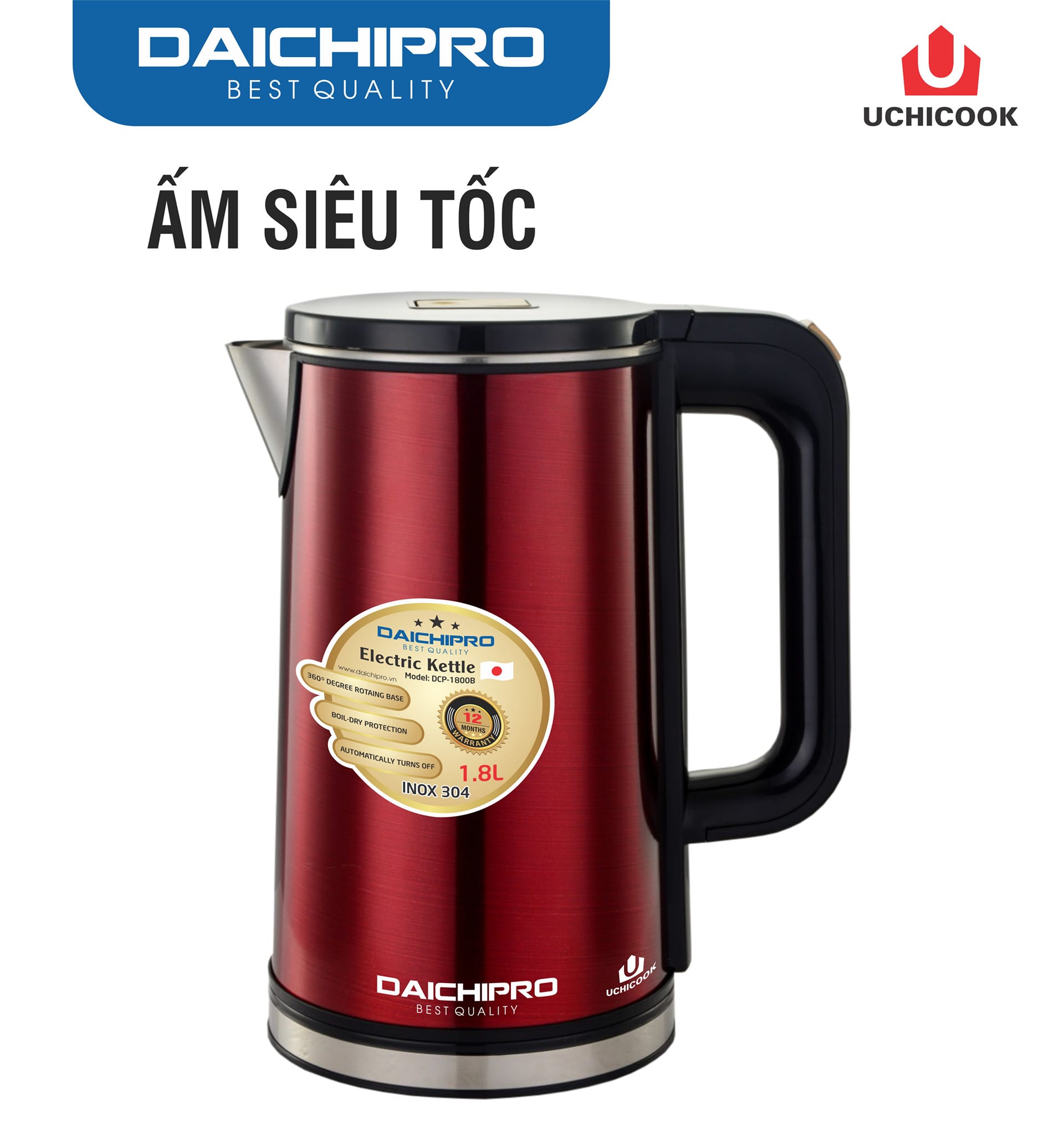 Ấm Siêu Tốc Daichipro DCP 2000A ( 1,8L ), Ấm Inox 304 Chống Tràn, Cách Nhiệt, Chất Lượng Tốt Nhất - Hàng Chính Hãng