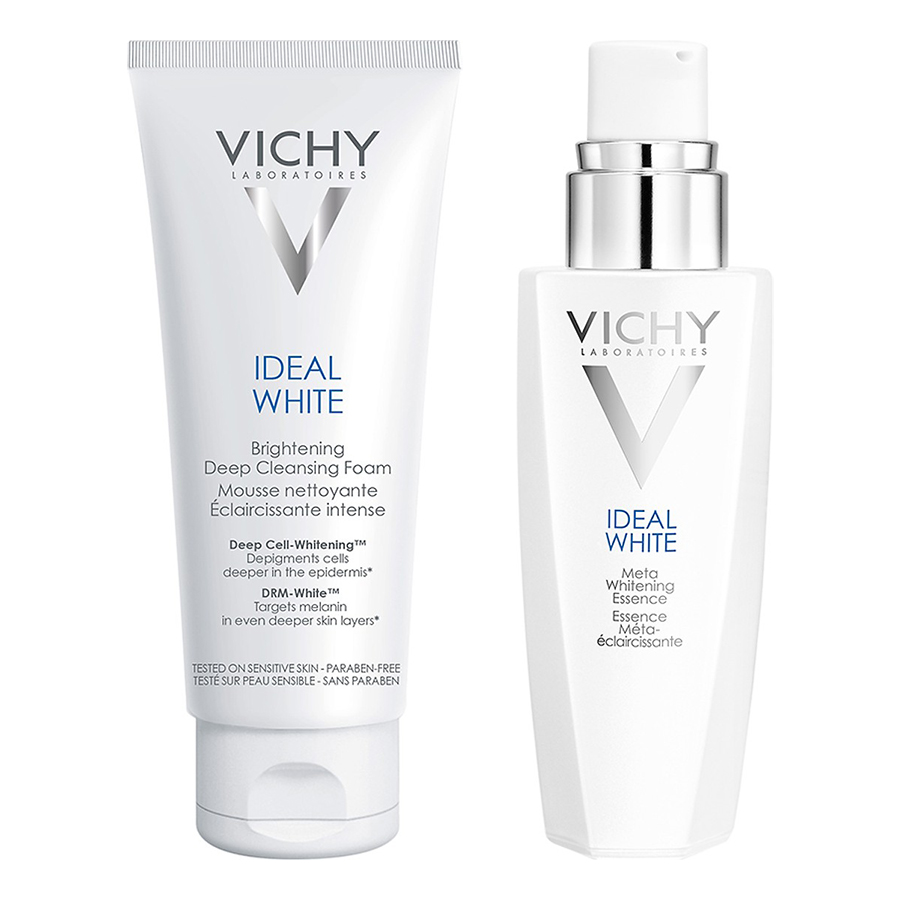 Bộ chăm sóc da Tinh Chất Dưỡng Trắng Sâu Và Giảm Thâm Nám 7 Tác Dụng Vichy Ideal White Meta Whitening Essence (30ml) + Sữa Rửa Mặt Tạo Bọt Dưỡng Trắng Da Vichy Ideal White Brightening Deep Cleansing Foam (100ml)