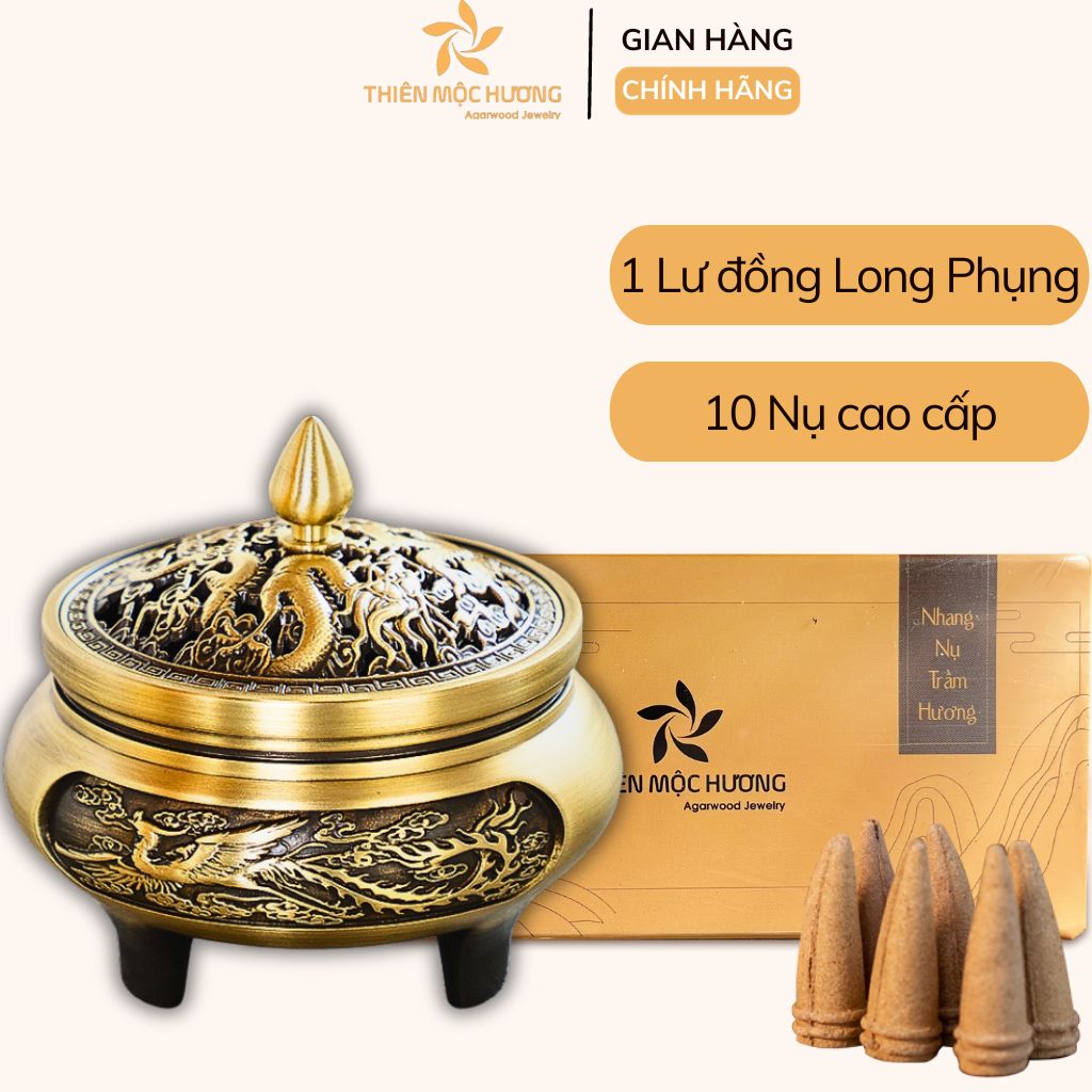 Combo nhang nụ trầm hương Thiên Mộc Hương loại 12 năm kèm lư đồng xông trầm thơm nhà, đón tài lộc