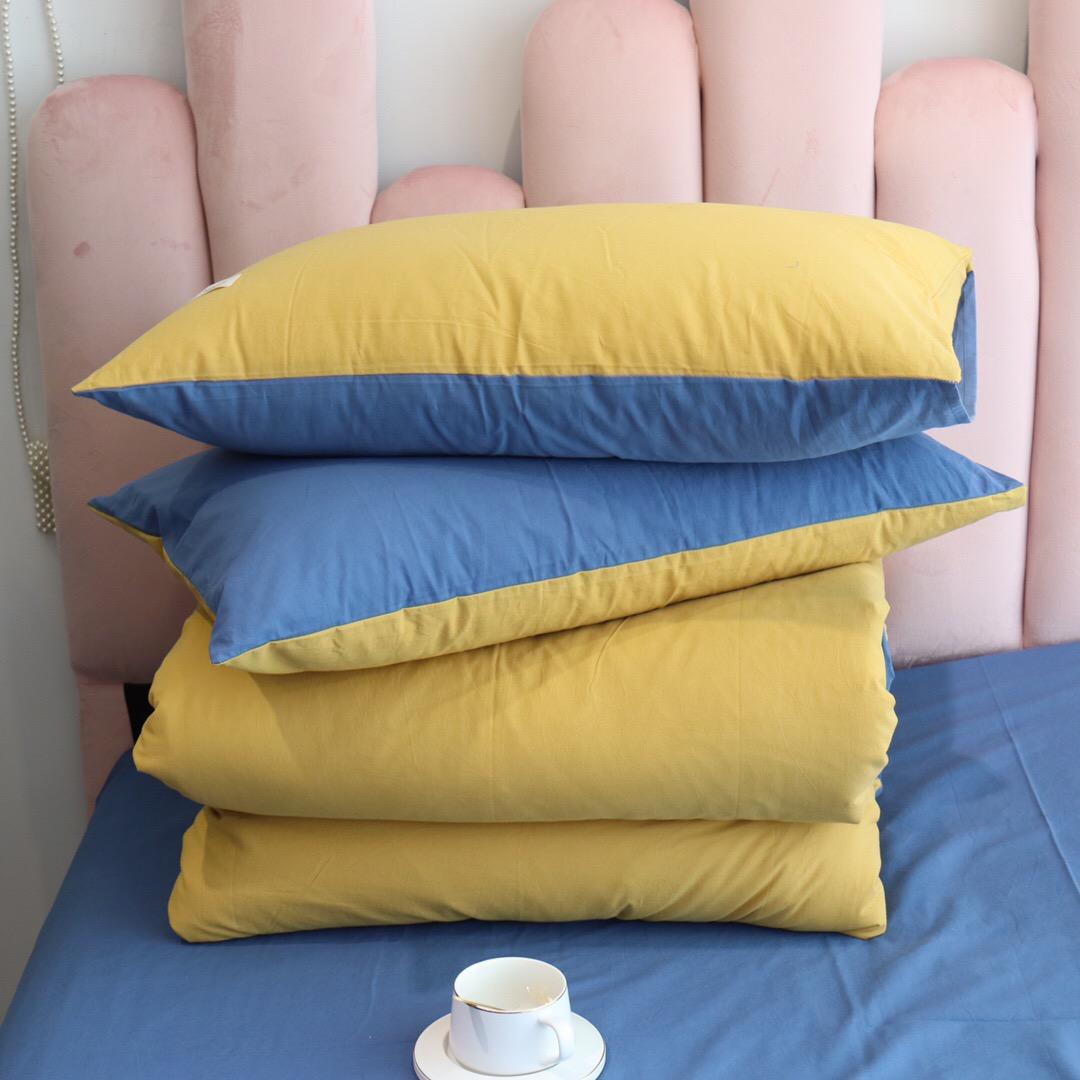Bộ Chăn Ga Gối Cotton Tici LIDACO - Vàng Ga Xanh Biển