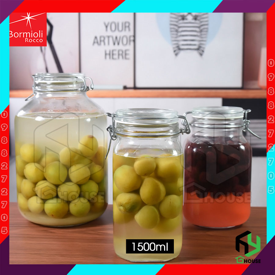 ITALY-Hũ thủy tinh nắp cài FIDO - Bormioli Rocco - 1500ml - Siêu kín hơi - Glass jar with airtight lid