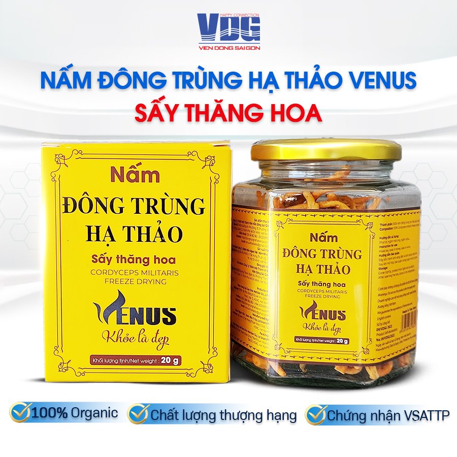 Nấm đông trùng hạ thảo Venus sấy thăng hoa 20g - Khỏe là đẹp, tăng đề kháng, hỗ trợ sức khỏe sinh lý cho cả nam và nữ, chống suy nhược